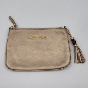 Lilly Pulitzer Cruisin Crossbody Gold Metallic Leather Clutch Bamboo Tassel